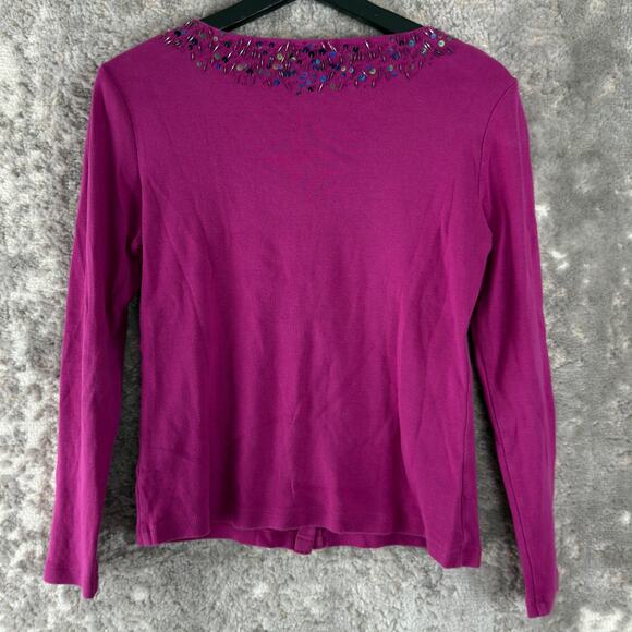 Rafaella Petite Size P Beaded Cardigan Sweater Purple Long Sleeve Casual - Picture 4 of 9